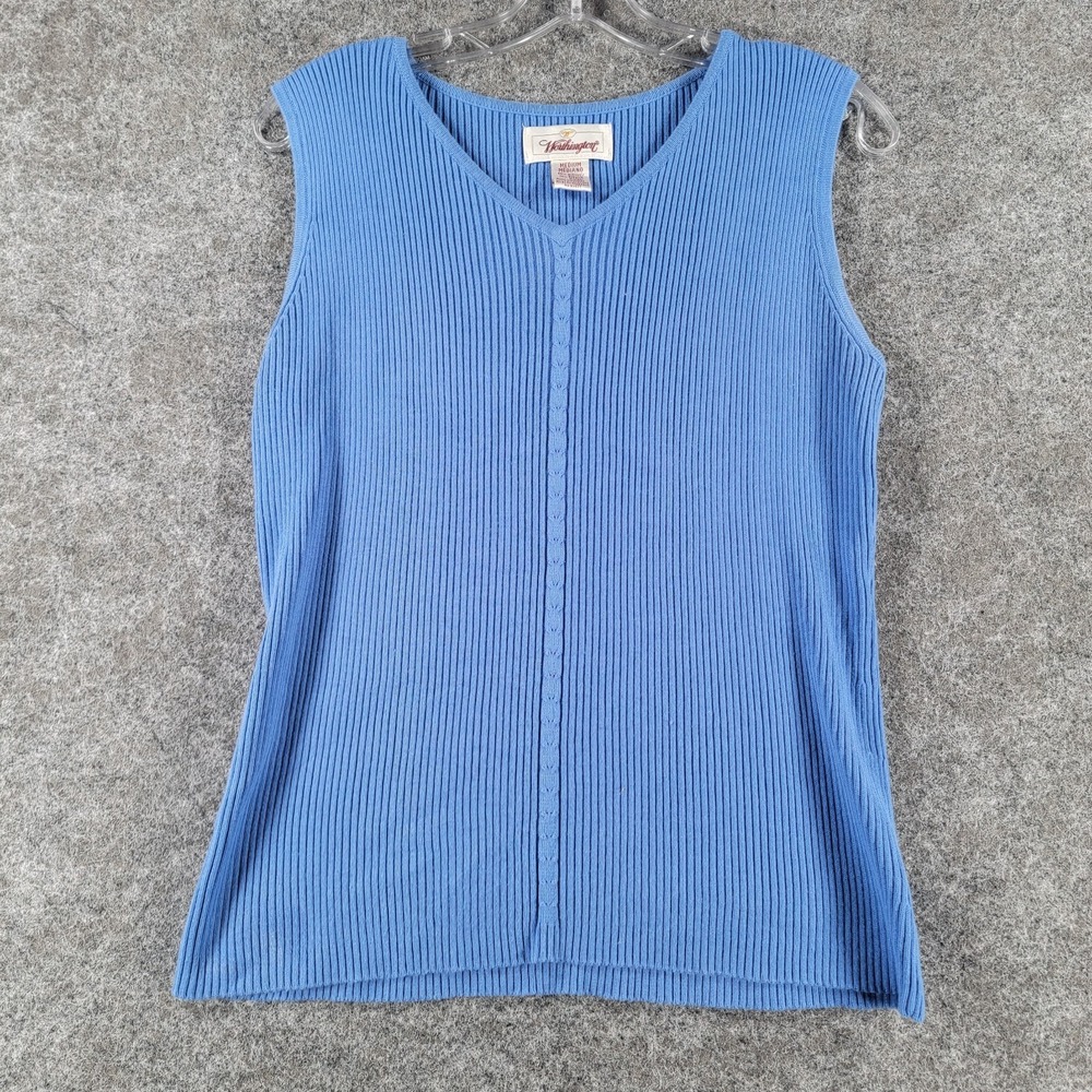 Worthington Sleeveless Sweater Womens M Blue V-Neck Ribbed Stretch Vest Pullover